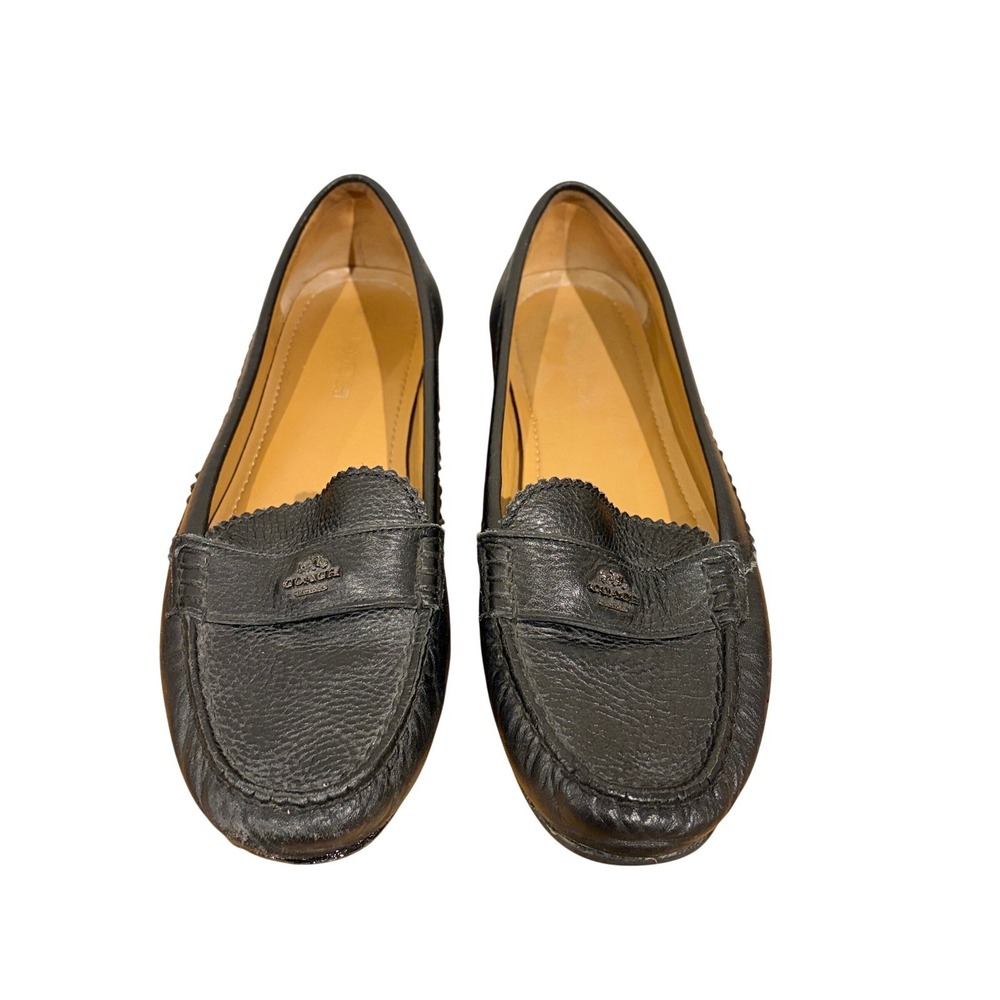 Coach Odette Black Pebbled Leather Penny Loafers MocToe Driver Flats Womens 8.5B - Picture 2 of 8